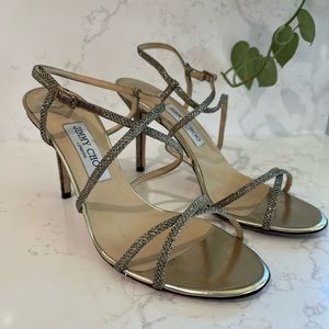 Jimmy Choo Elaine Strappy Sparkle Heel.